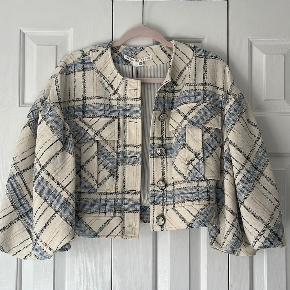 Veronica Beard Cropped Jacket Off-white/light blue size 2 NWT